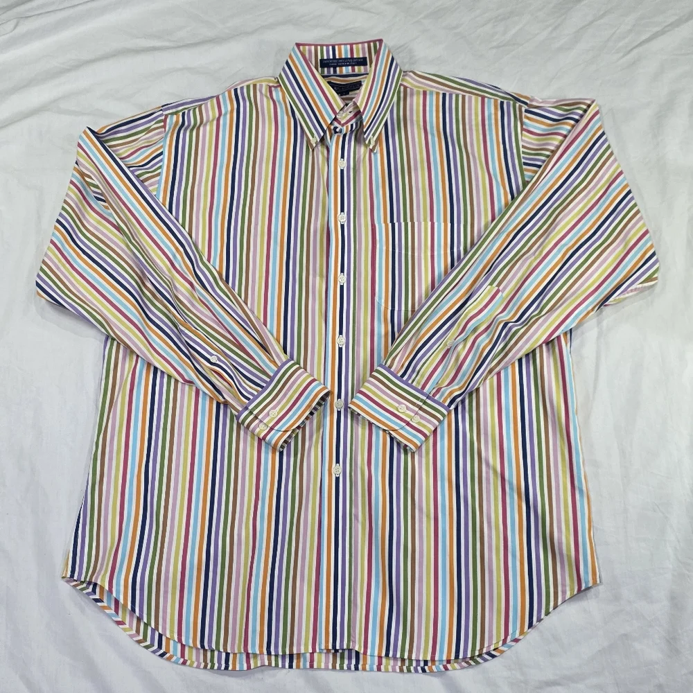 J Mclaughlin Striped Superfine 100s Italian Cotton Button Down Shirt Preppy. L